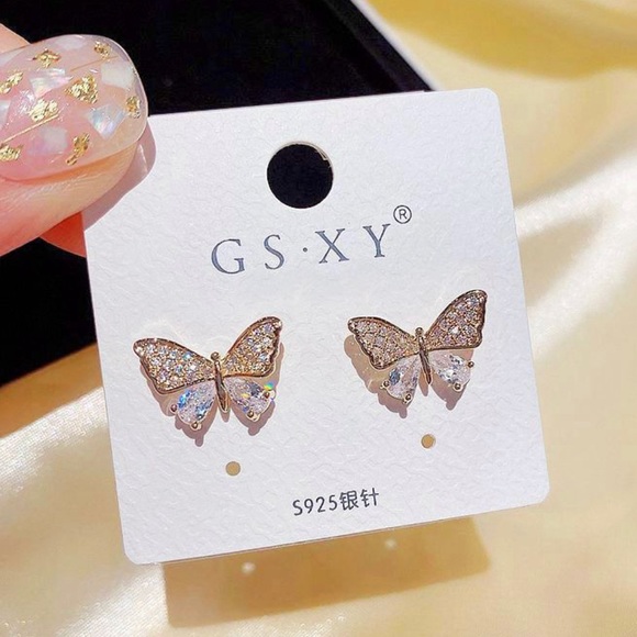 Cubic Zirconia Crystal Butterfly Studs - Picture 2 of 3